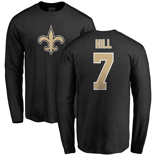 Men New Orleans Saints Black Taysom Hill Name and Number Logo NFL Football #7 Long Sleeve T Shirt